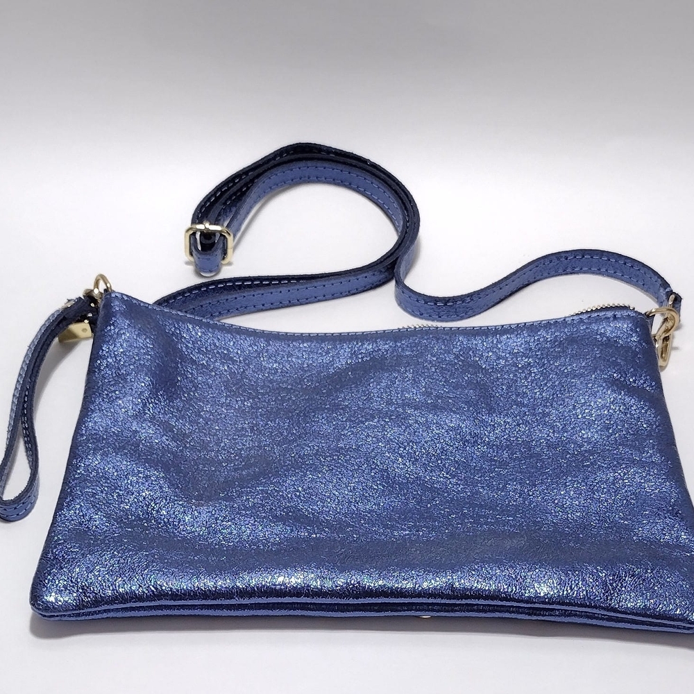 Crossbody Leather Blue Studded Women's Bag - Picture 2 of 4